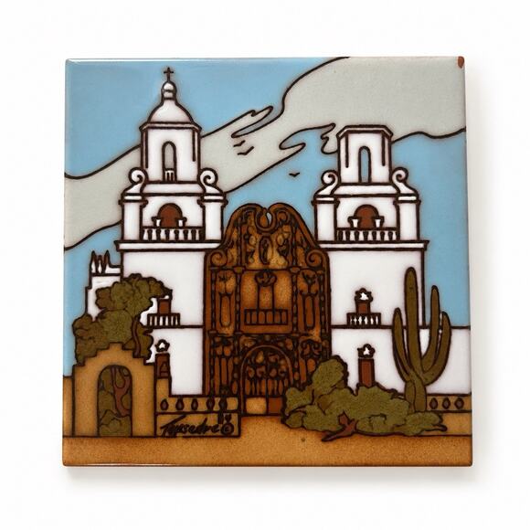 Teissedre Designs Other - Teissedre Designs San Xavier Mission Tucson Arizona 6” Ceramic Art Tile Trivet
